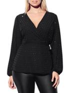 City Chic Plus Embellished Wrap Front Top