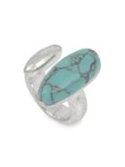 Robert Lee Morris Soho Turks & Beads Silvertone And Turquoise Open Ring
