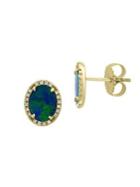 Effy 14k Yellow Gold, Blue Opal & Diamond Stud Earrings