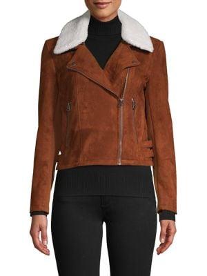 French Connection Amaranta Faux Shearling Collar Moto Jacket