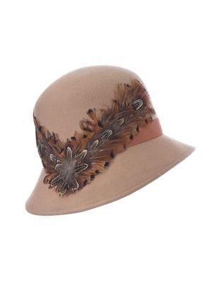 Giovannio Wool Felt Cloche With Feathers