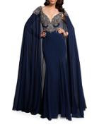 Glamour By Terani Couture Embroidered Cape Gown