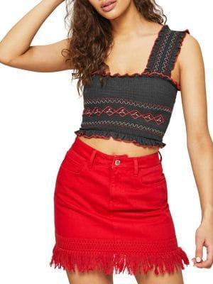 Miss Selfridge Embroidered Shirred Crop Top