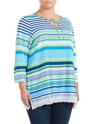 Rafaella Plus Striped Lace Top