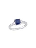 Sonatina 14k White Gold, Blue And White Sapphire And Three-stone Diamond Ring