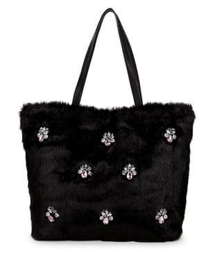 Betsey Johnson Bejeweled Faux-fur Tote