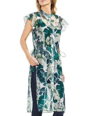 Vince Camuto Flutter Sleeve Palm Print Tunic