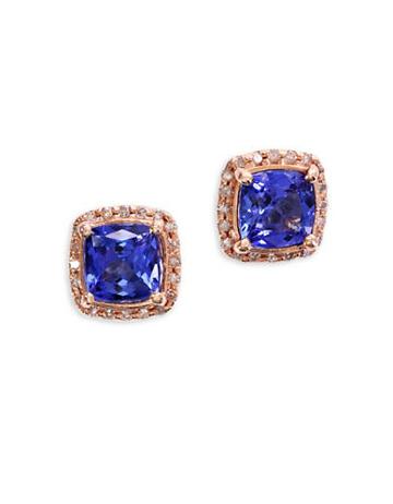 Bh Multi Color Corp. Tanzanite Royal&eacute; Tanzanite, Diamond And 14k Rose Gold Stud Earrings