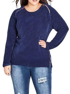 City Chic Plus Ribbed Side Zip Sweater