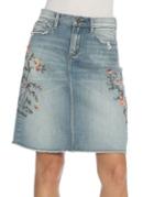 Driftwood Floral Embroidered Jean Skirt