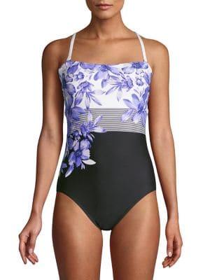 Calvin Klein Floral Colorblock Convertible 1-piece Swimsuit