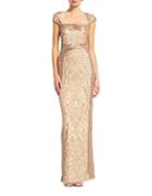 Adrianna Papell Embellished Cap Sleeve Gown
