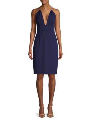 Aidan By Aidan Mattox Scuba Crepe Plunging Halter Dress