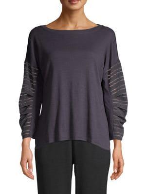 Jones New York Paneled Elbow Sleeve Top
