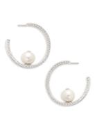Nadri Sutton Silvertone 6mm Cultured Freshwater Pearl Hoop Earrings