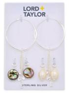 Lord & Taylor Chain-drop Hoop Earrings With 2-pair Abalone & Pearl Interchangeable Charms