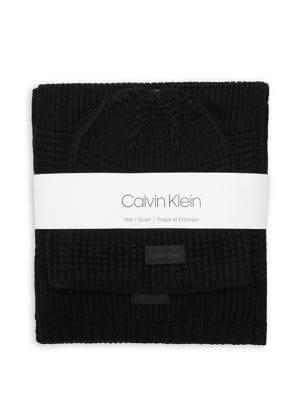 Calvin Klein Thermal-stitch Hat & Scarf Set