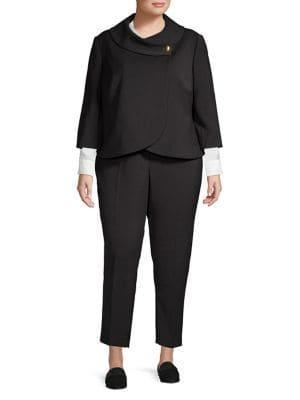 Tahari Arthur S. Levine Plus Two-piece Envelope-collar Pant Suit