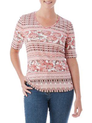 Olsen Multi-print V-neck Top