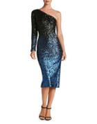 Dress The Population Chrissie Ombre Sequined One-shoulder Dress