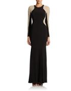 Xscape Long Sleeved Beaded Gown