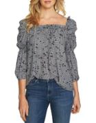 Cece Simple Check Ditsy Ruffled Squareneck Blouse