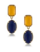 1st And Gorgeous Old Gold And Dark Blue Cabochon Double-drop Earrings
