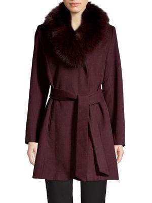 Forecaster Of Boston Fox Fur-trim Wool-blend Wrap Walker Coat