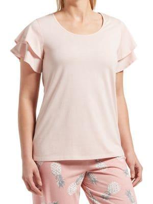 Hue Plus Flutter-sleeve Cotton Blend Top