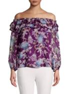 Vince Camuto Petite Ruffle-trimmed Floral Top