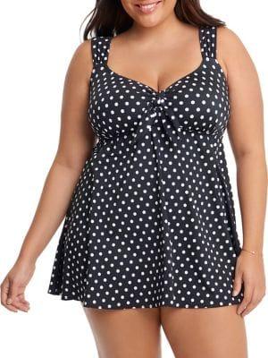 Longitude Plus Dot To Dot Tie-front Swimdress