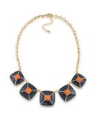 1st And Gorgeous Enamel Pyramid Pendant Statement Necklace In Dark Blue And Orange