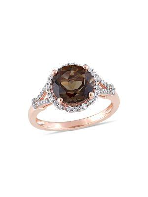 Sonatina 14k Rose Gold, Smokey Quartz & Diamond Halo Ring