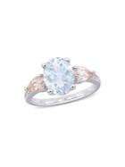 Sonatina Sterling Silver, Ice Aquamarine, Morganite And Diamond Accent 3-stone Ring