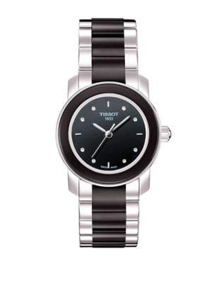 Tissot Cera Black Ceramic Quartz Watch With Diamonds