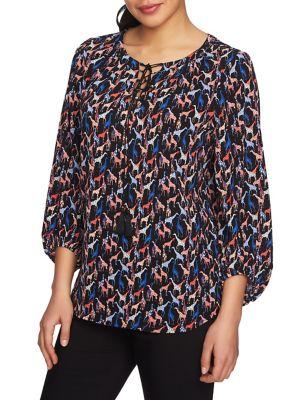 Chaus Giraffe Printed Tie-neck Blouse