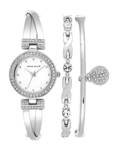 Anne Klein Stainless Steel Mother-of-pearl Dial Bracelet Watch And Bangle Set