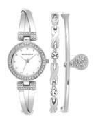 Anne Klein Stainless Steel Mother-of-pearl Dial Bracelet Watch And Bangle Set