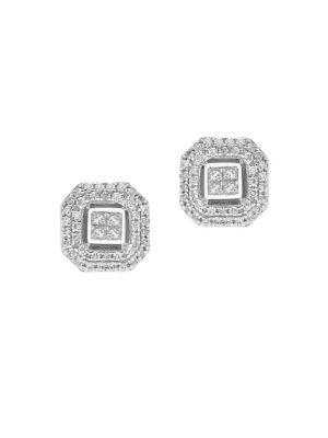 Lord & Taylor Diamond And 14k White Gold Geometric Stud Earrings