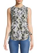 Ellen Tracy Petite Ruched Floral Sleeveless Blouse