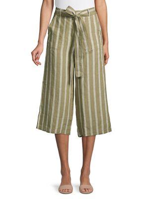 Lord And Taylor Separates Petite Striped Linen Wide-leg Cropped Pants