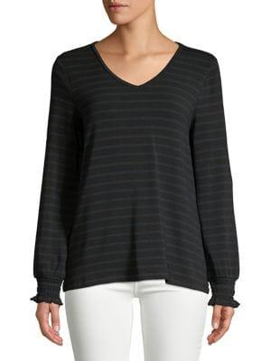 Lord & Taylor Striped Smocked Cuff Top