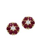 Lord & Taylor Ruby, White Topaz And 14k Yellow Gold Stud Earrings