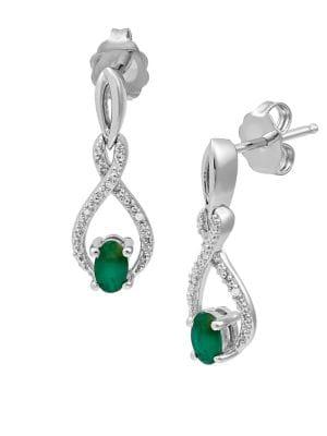 Lord & Taylor Sterling Silver, Emerald & Diamond Earrings