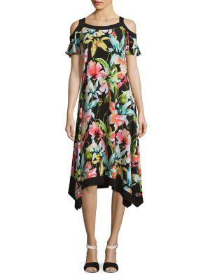 Rafaella Plus Framed Floral Cold-shoulder Dress