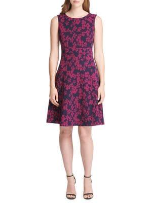 Tommy Hilfiger Heartland Embroidery Scuba Crepe Jacquard Swing Dress