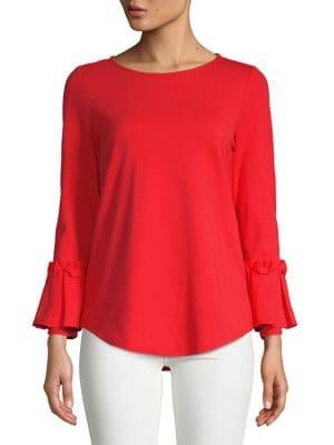 Imnyc Isaac Mizrahi Pleated Flounce-sleeve Top