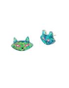 Betsey Johnson Granny Chic Crystal Cat Face Stud Earrings
