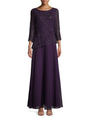 J Kara Petite Asymmetrical Popover A-line Gown