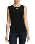 Karl Lagerfeld Paris Embellished Tie-accented Knit Top